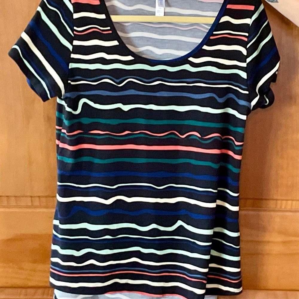 Striped LuLaRoe Classic Tee, Black with multi colored stripes